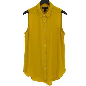 RACHEL ZOE Los Angeles New York Yellow Button Up Sleeveless Shirt Size L